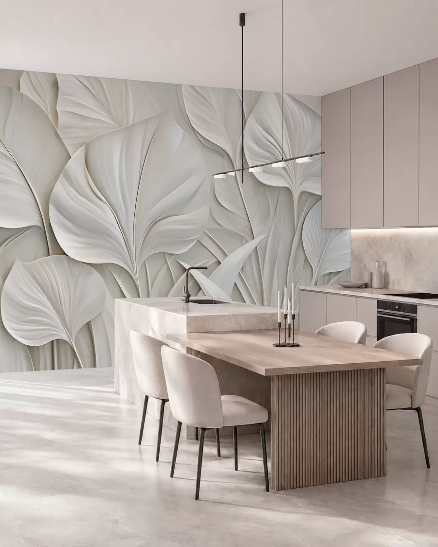 wall murals Large leaves in a bas-relief style w10074