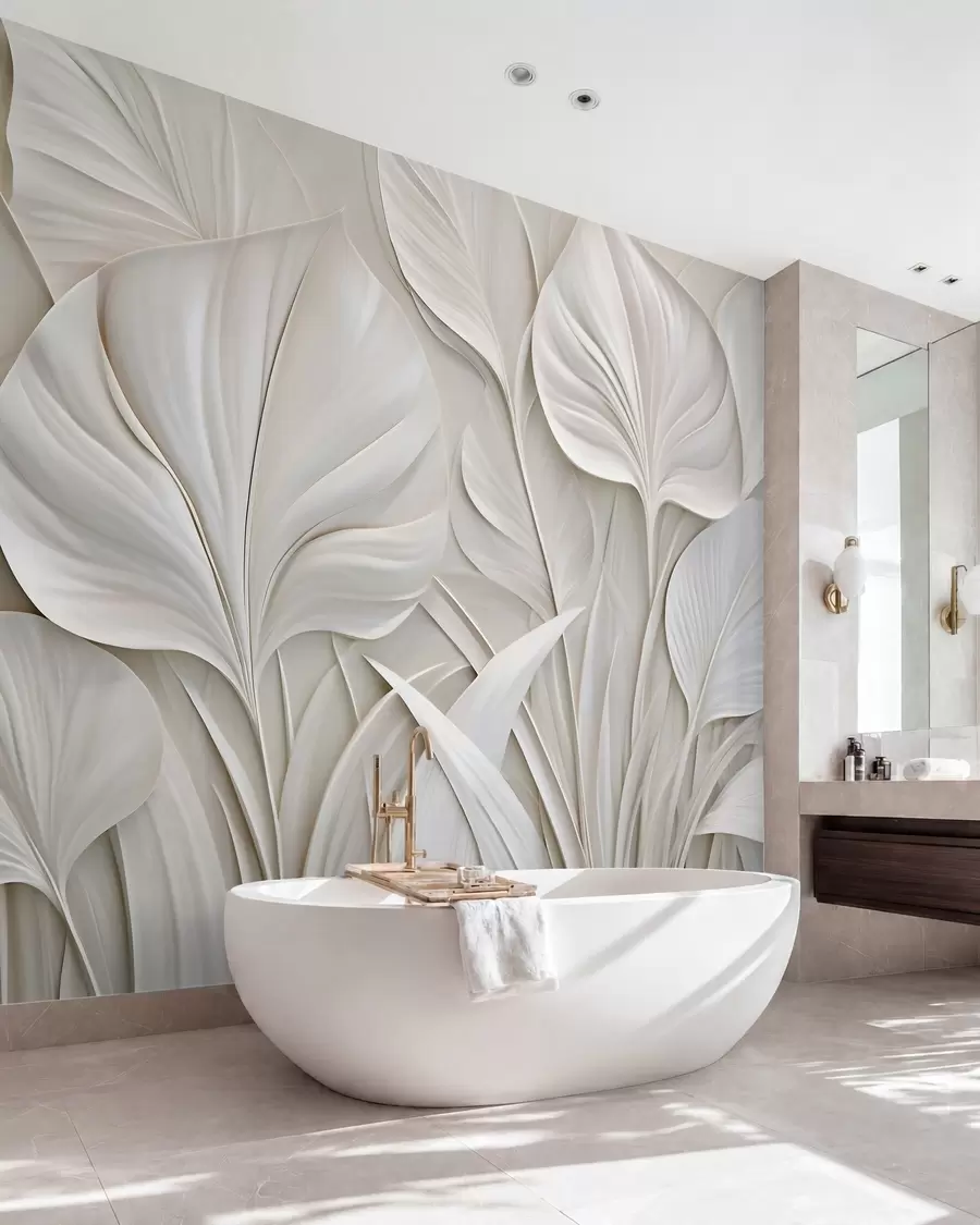 wall murals Large leaves in a bas-relief style w10074