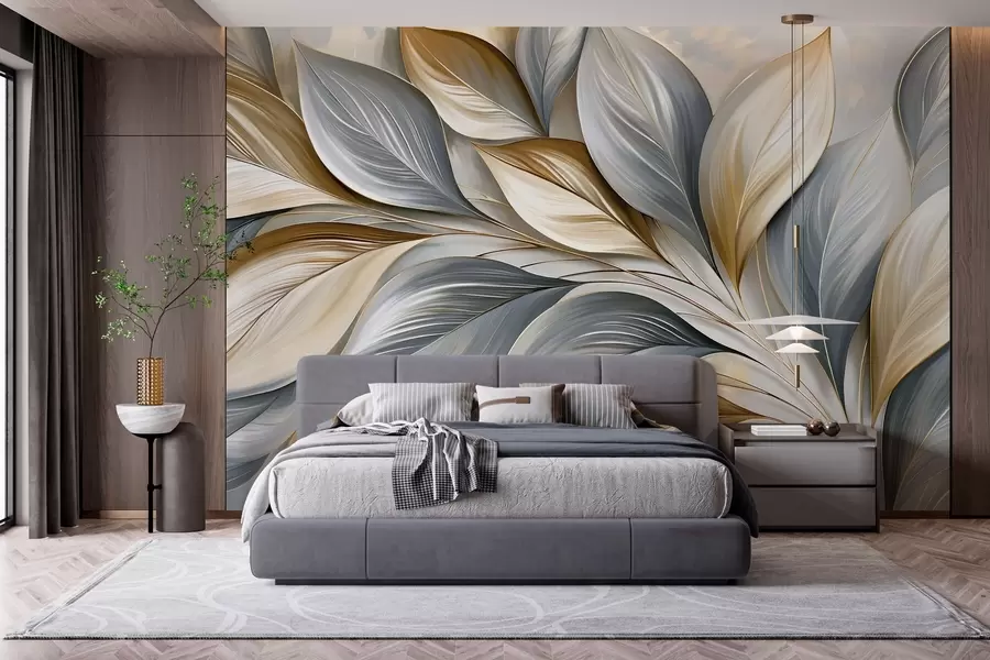 wall murals Premium curved leaves in a picturesque style w10076