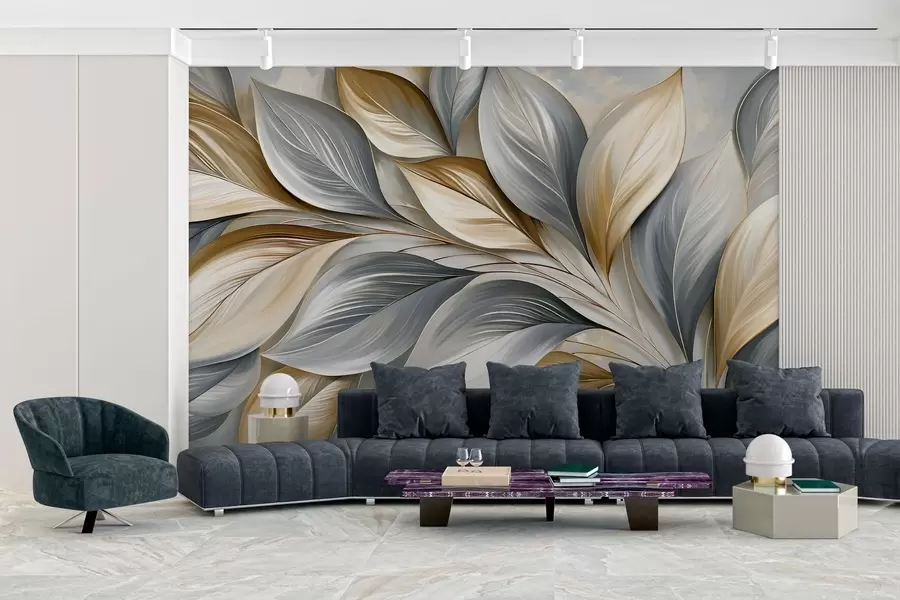 wall murals Premium curved leaves in a picturesque style w10076