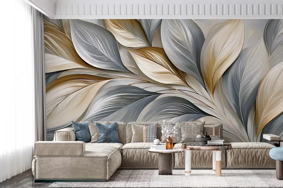 wall murals Premium curved leaves in a picturesque style w10076