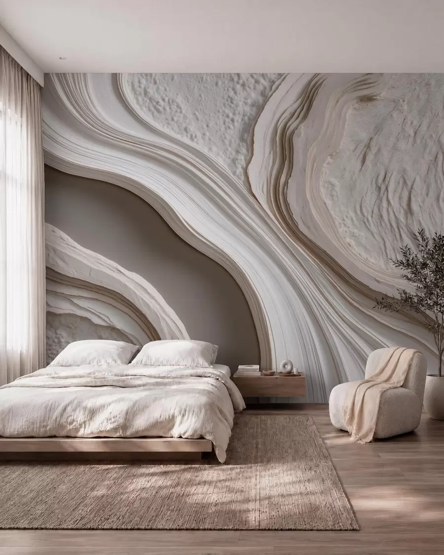 wall murals Imitation of wavy textured plaster in cream-beige tones with a 3D effect w10042