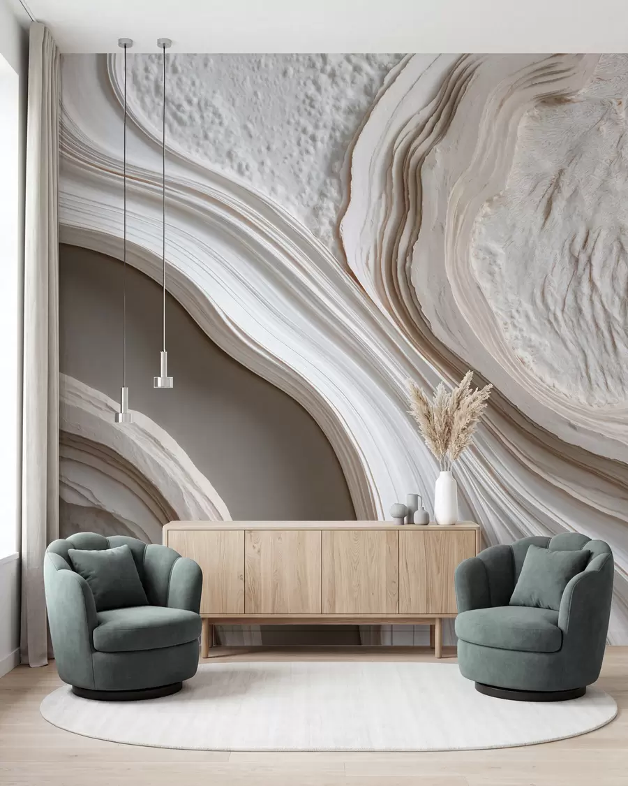 wall murals Imitation of wavy textured plaster in cream-beige tones with a 3D effect w10042