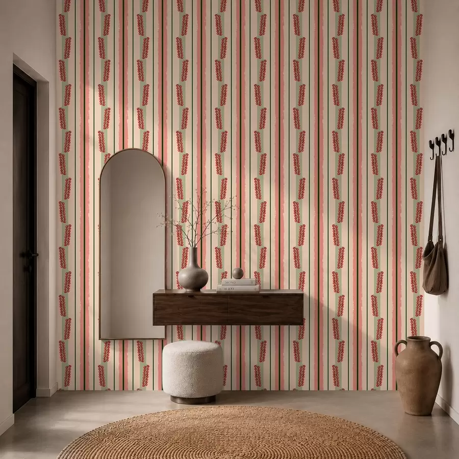 wall murals Cherry tomato clusters among vertical stripes a01265