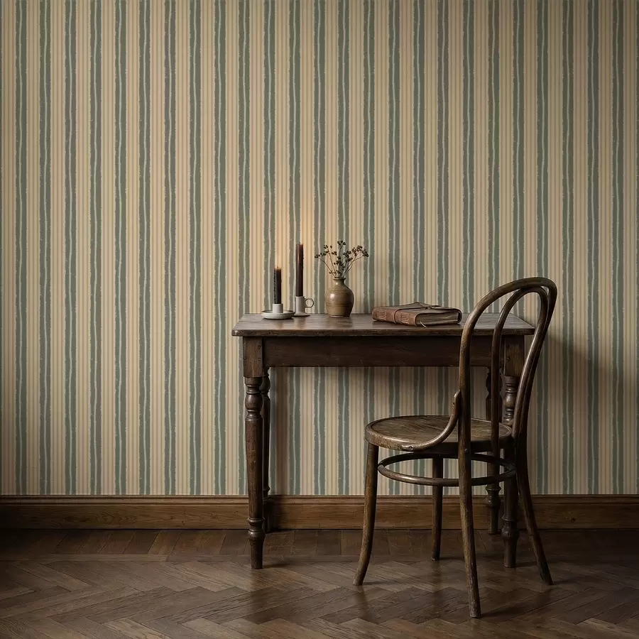 wall murals Textured vertical beige and gray-green stripes a01268