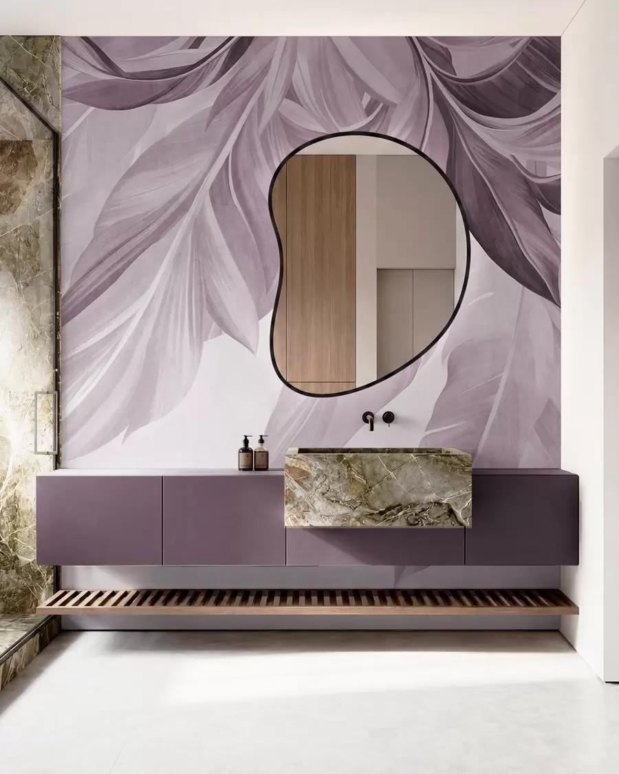 wall murals Tropical, large, muted pink leaves, light, textured background w10054v2