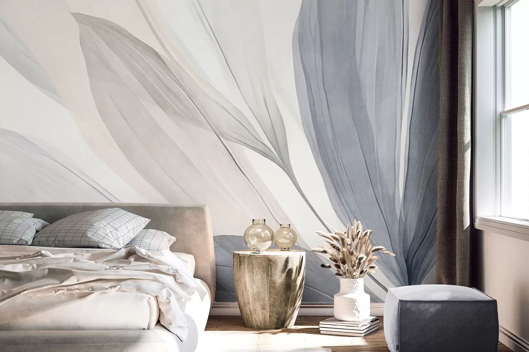 wall murals Abstract translucent leaves in pastel pink, beige and blue hues, textured background w10063