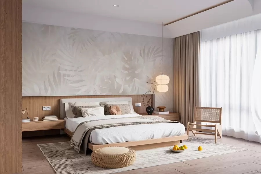 wall murals Tropical leaves with a grunge effect in powdery beige tones w10080