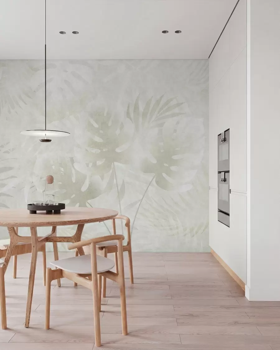 wall murals Tropical leaves with a grunge effect in neutral beige tones w10080v1
