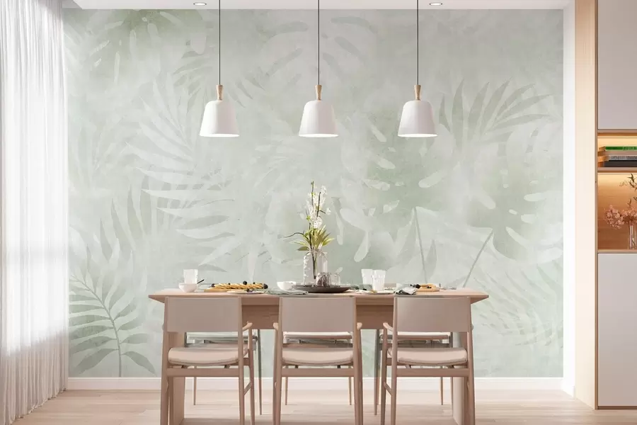 wall murals Tropical leaves with a grunge effect in shades of green w10080v2