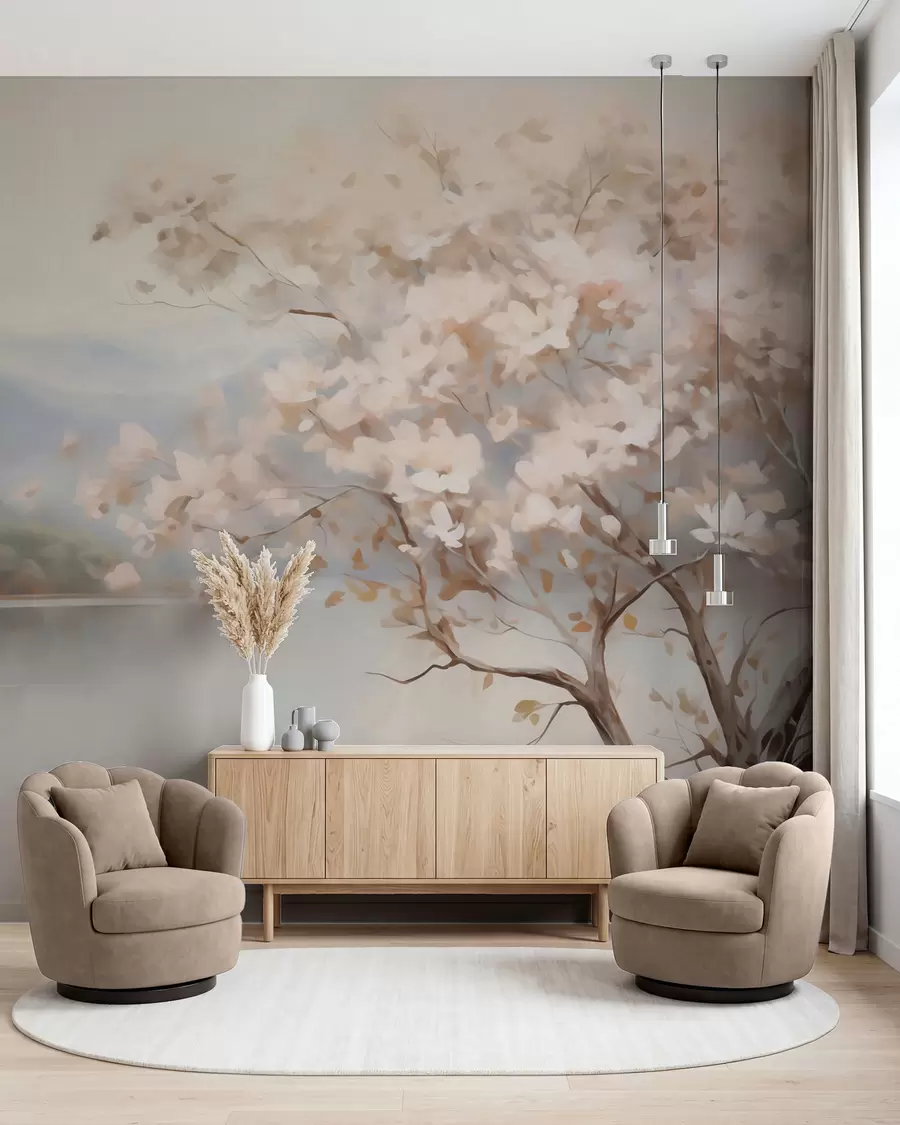 wall murals Landscape with a tree, imitation painting w05950