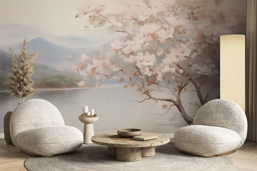 wall murals Landscape with a tree, imitation painting w05950