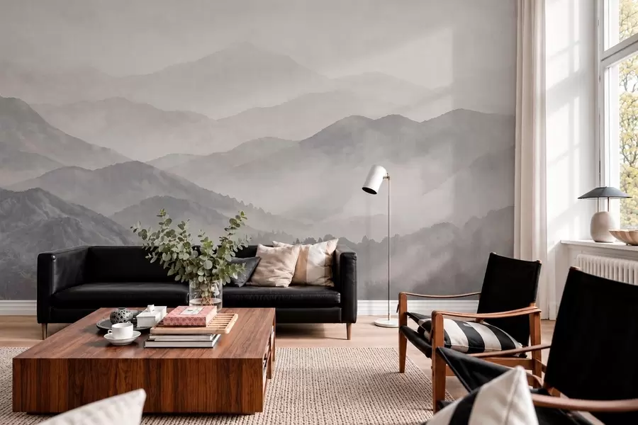 wall murals Pale misty mountain ridges and forest w05925