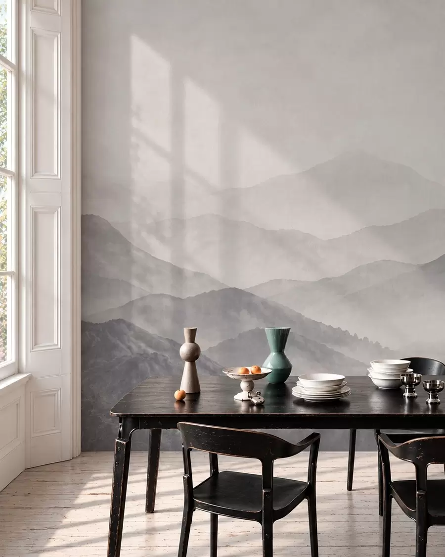 wall murals Pale misty mountain ridges and forest w05925