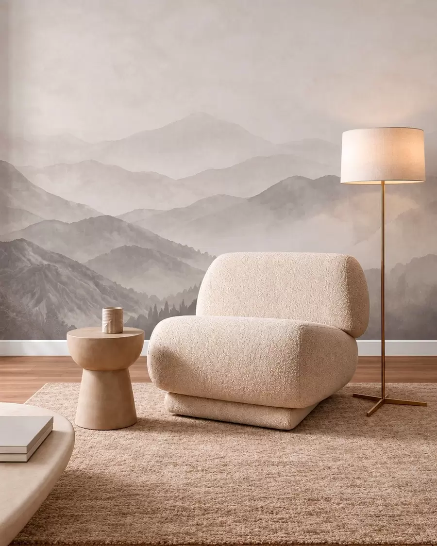 wall murals Misty mountains in soft neutral tones w05925v1