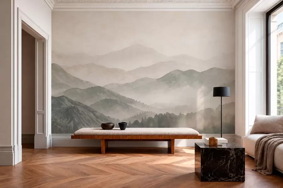 wall murals Layered mountain ridges in light mist w05925v2