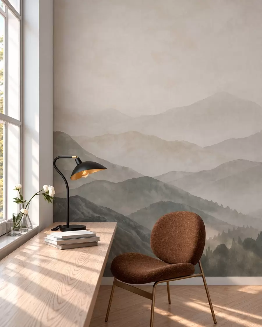 wall murals Layered mountain ridges in light mist w05925v2