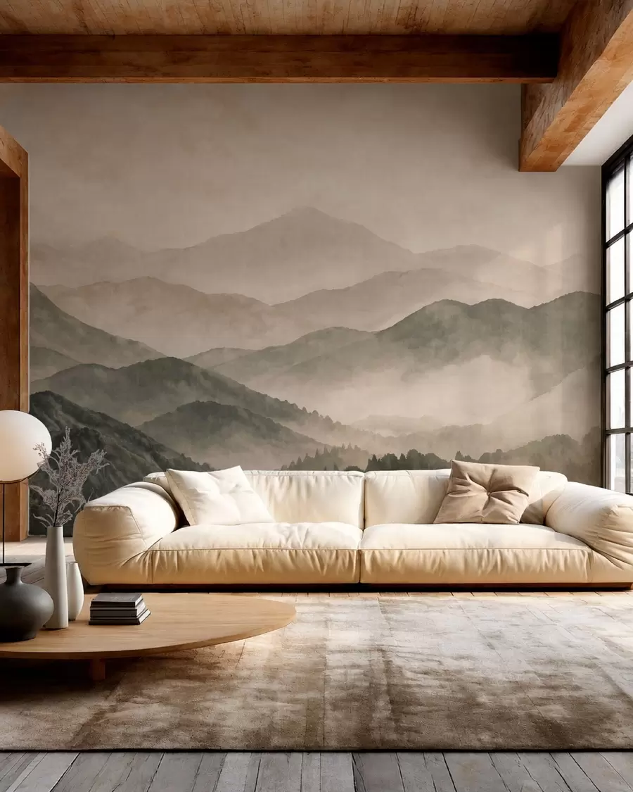 wall murals Misty mountain ridges and dark forest w05925v3