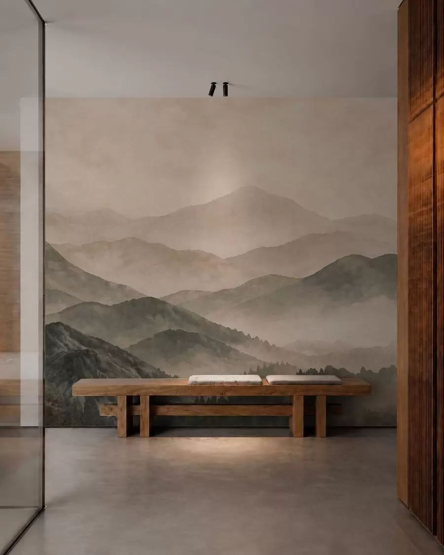 wall murals Misty mountain ridges and dark forest w05925v3