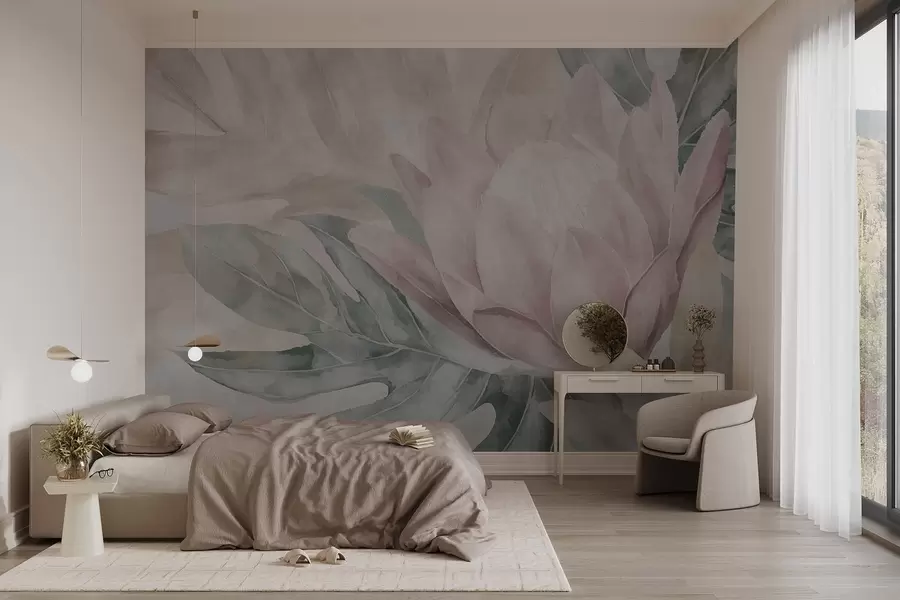 wall murals Protea and Tropical Leaves w09988