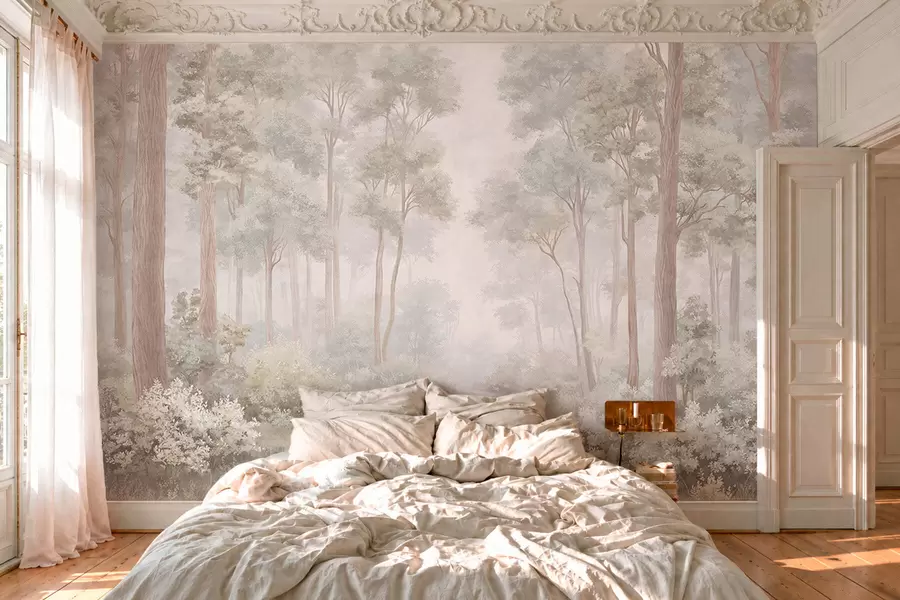wall murals Soft pastel forest with a winding path w05889