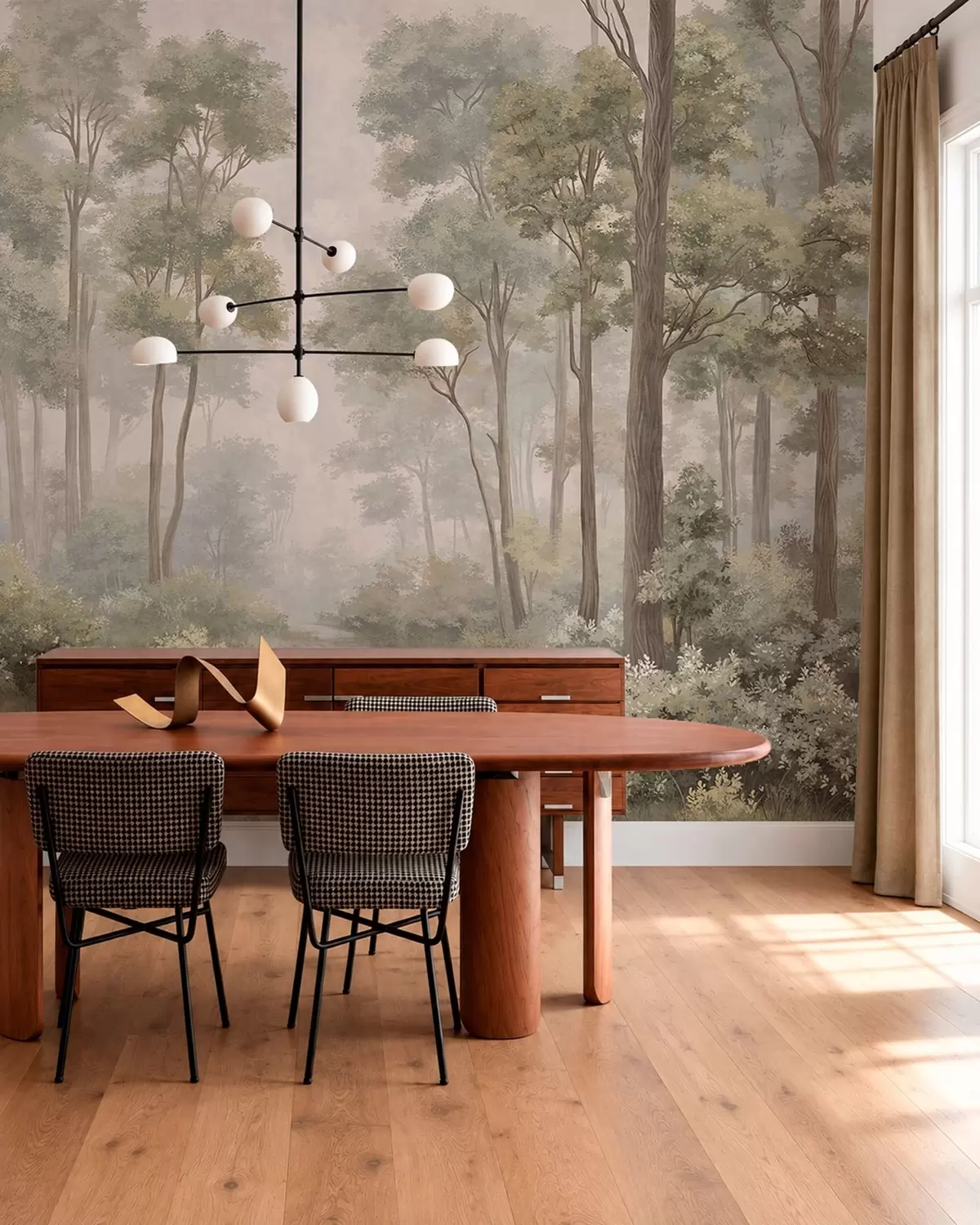wall murals Misty forest with a path among trees and bushes w05889v2