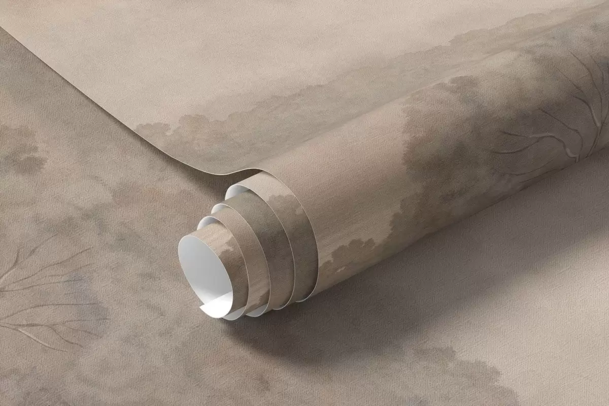 wall murals Lake among wooded mountains in warm pastel tones w05928v1