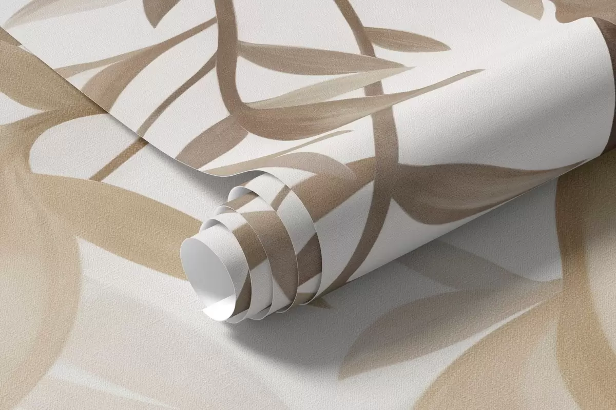 wall murals Hanging willow branches and soft blooming flowers in muted beige tones w10081