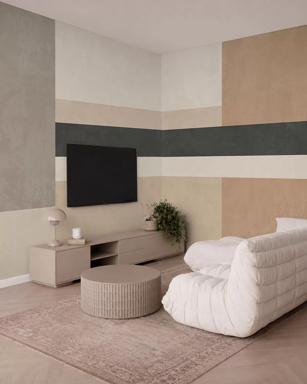 wall murals Abstract rectangles in warm beige tones with a dark stripe w05890