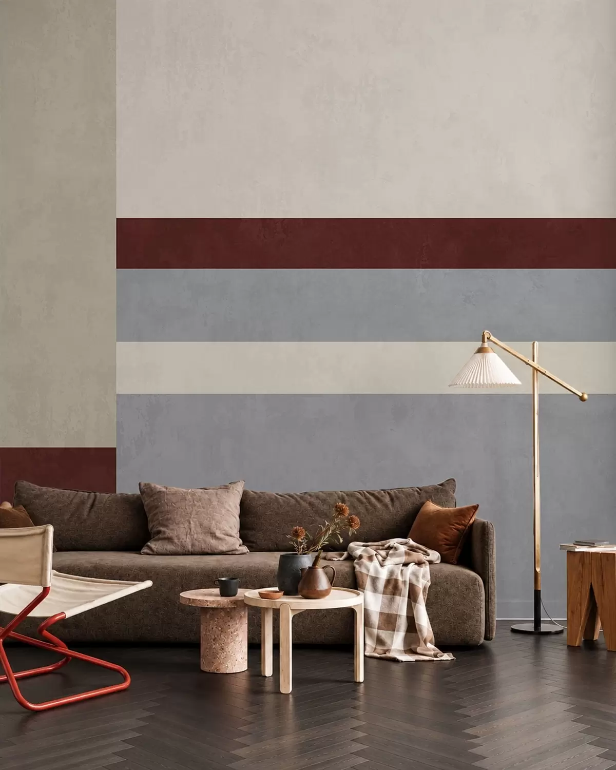 wall murals Abstract geometry with burgundy, gray and beige blocks w05890v2