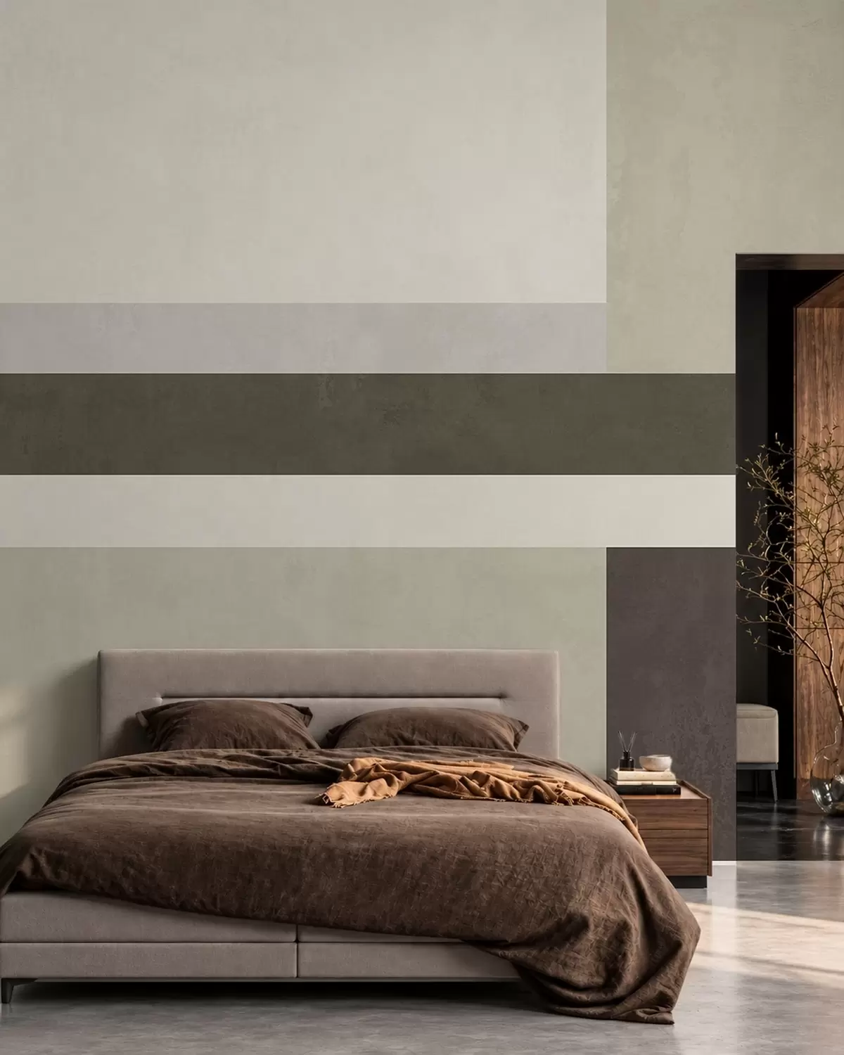 wall murals Geometric composition with olive, gray and beige blocks w05890v3