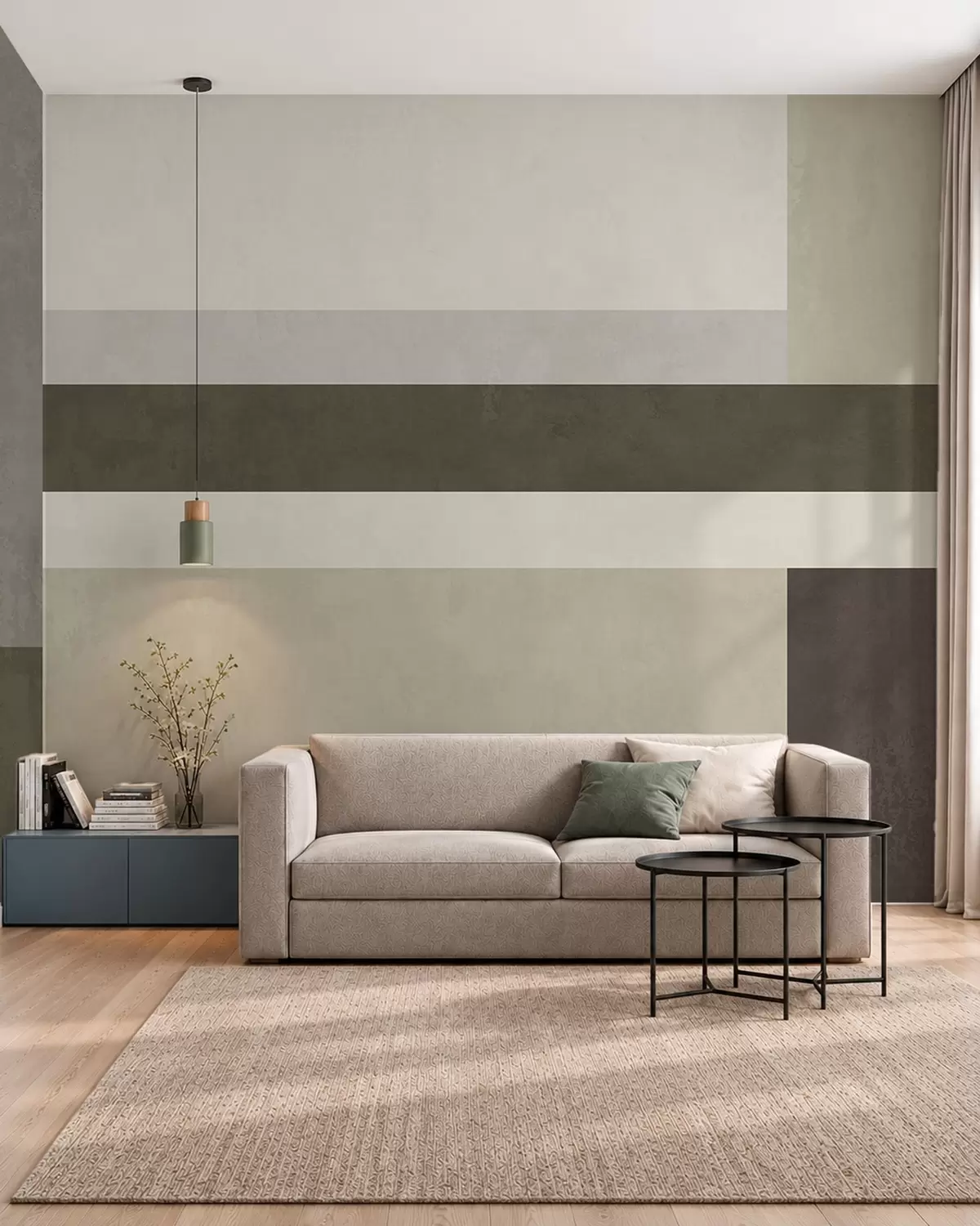 wall murals Geometric composition with olive, gray and beige blocks w05890v3