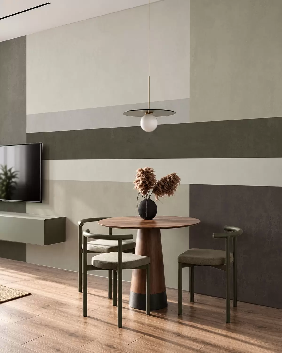 wall murals Geometric composition with olive, gray and beige blocks w05890v3