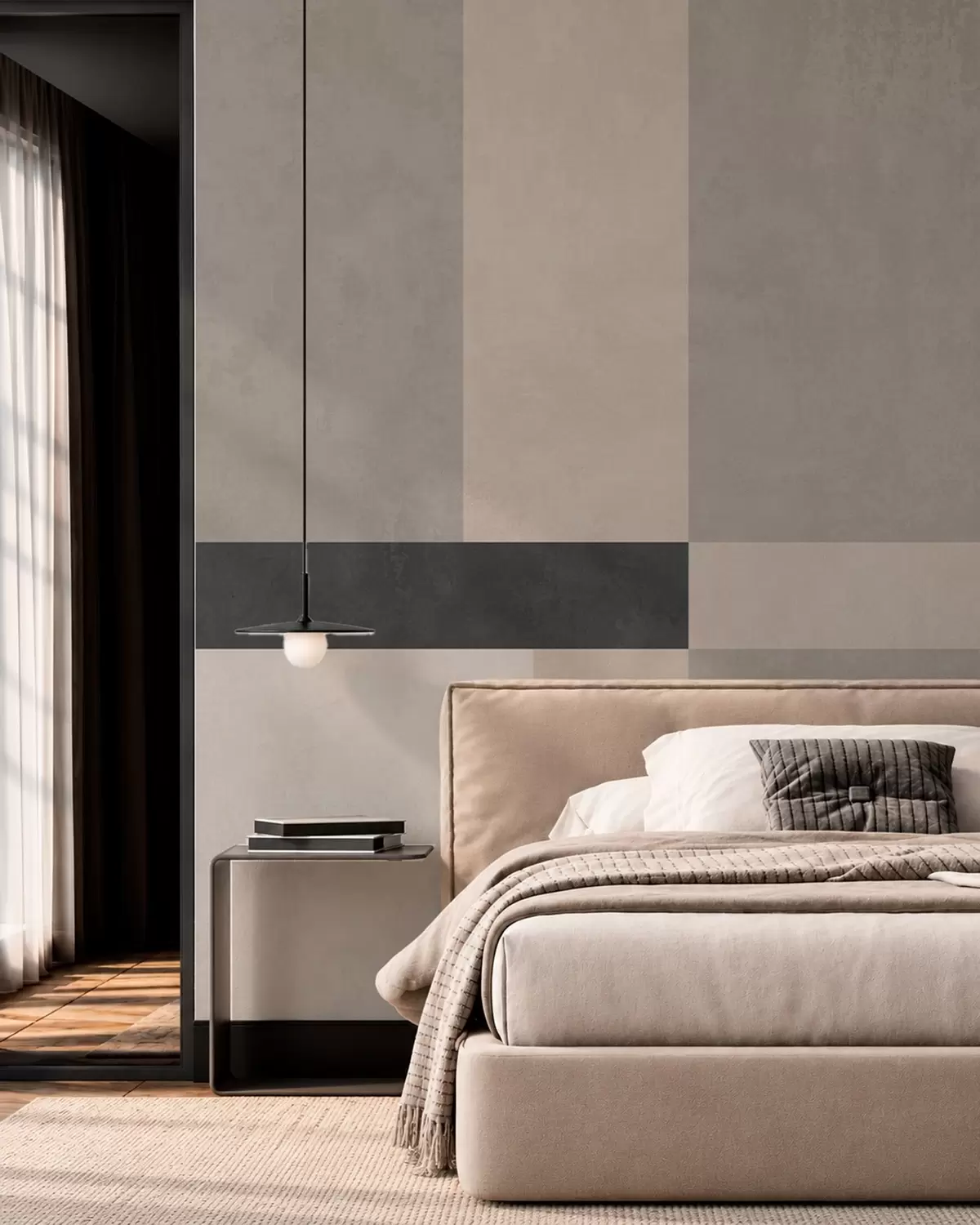 wall murals Abstract geometry with beige and gray blocks and a dark stripe w05891