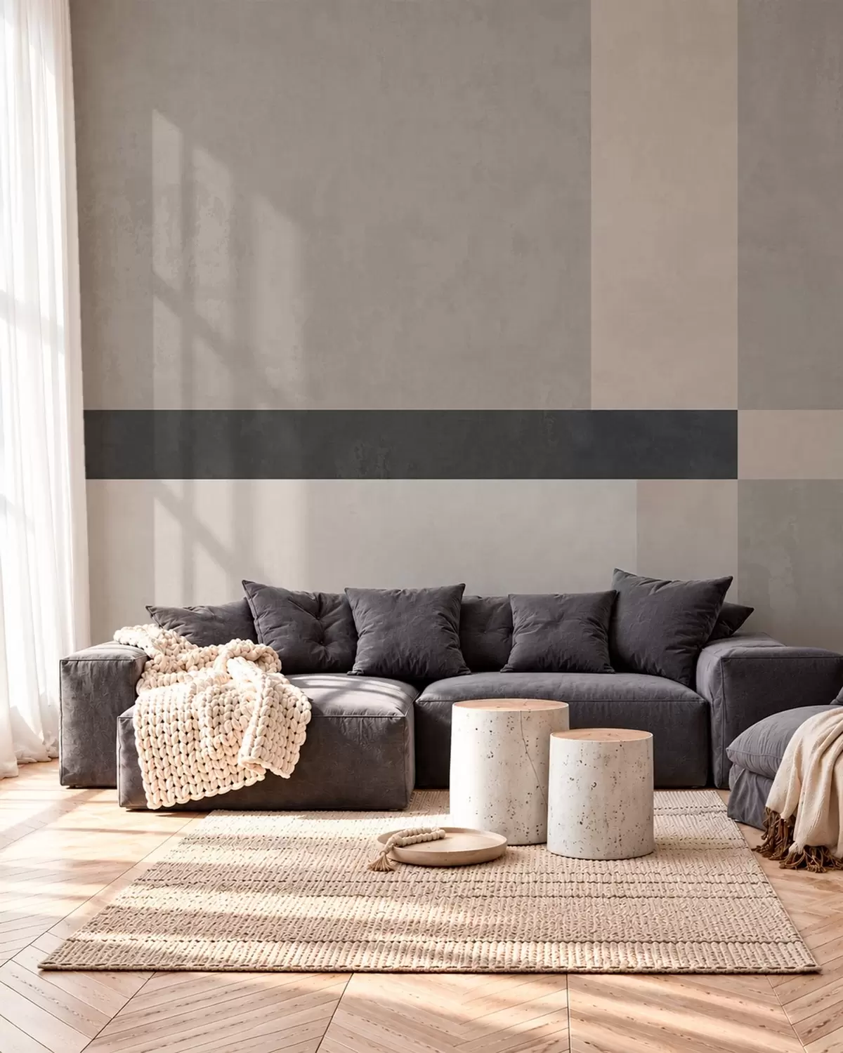 wall murals Abstract geometry with beige and gray blocks and a dark stripe w05891