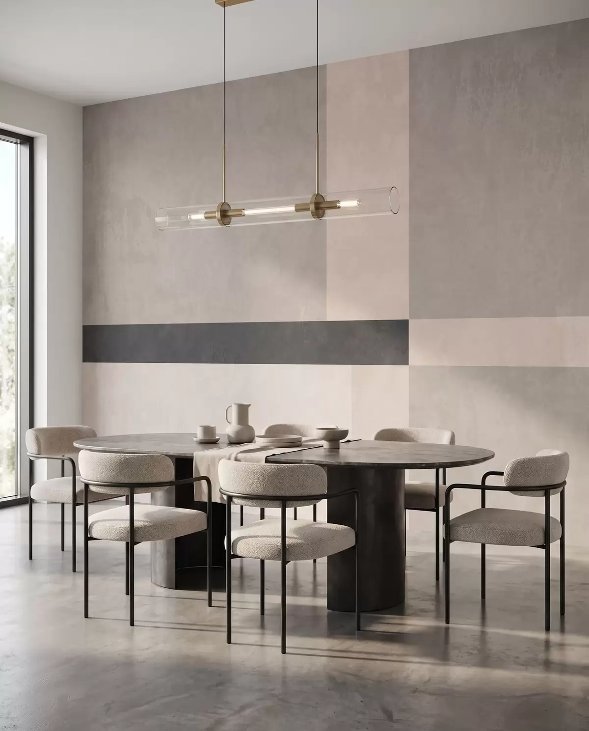 wall murals Abstract geometry with beige and gray blocks and a dark stripe w05891