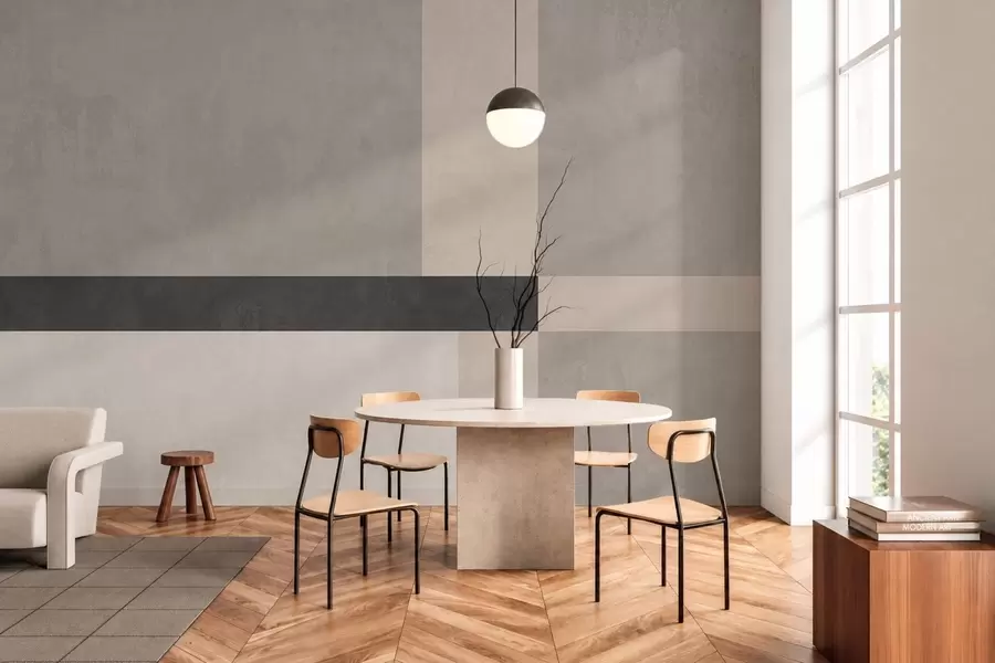 wall murals Abstract geometry with beige and gray blocks and a dark stripe w05891