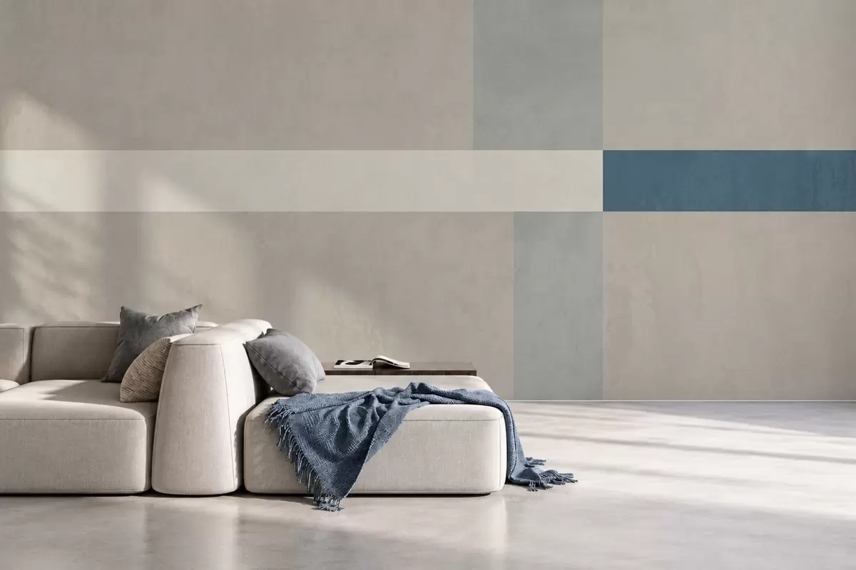 wall murals Abstract beige and gray rectangles with a blue accent w05891v2