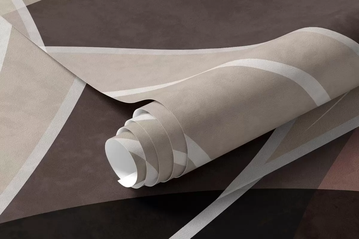 wall murals stylised leaves against a geometric background in shades of beige and dark colours w05987