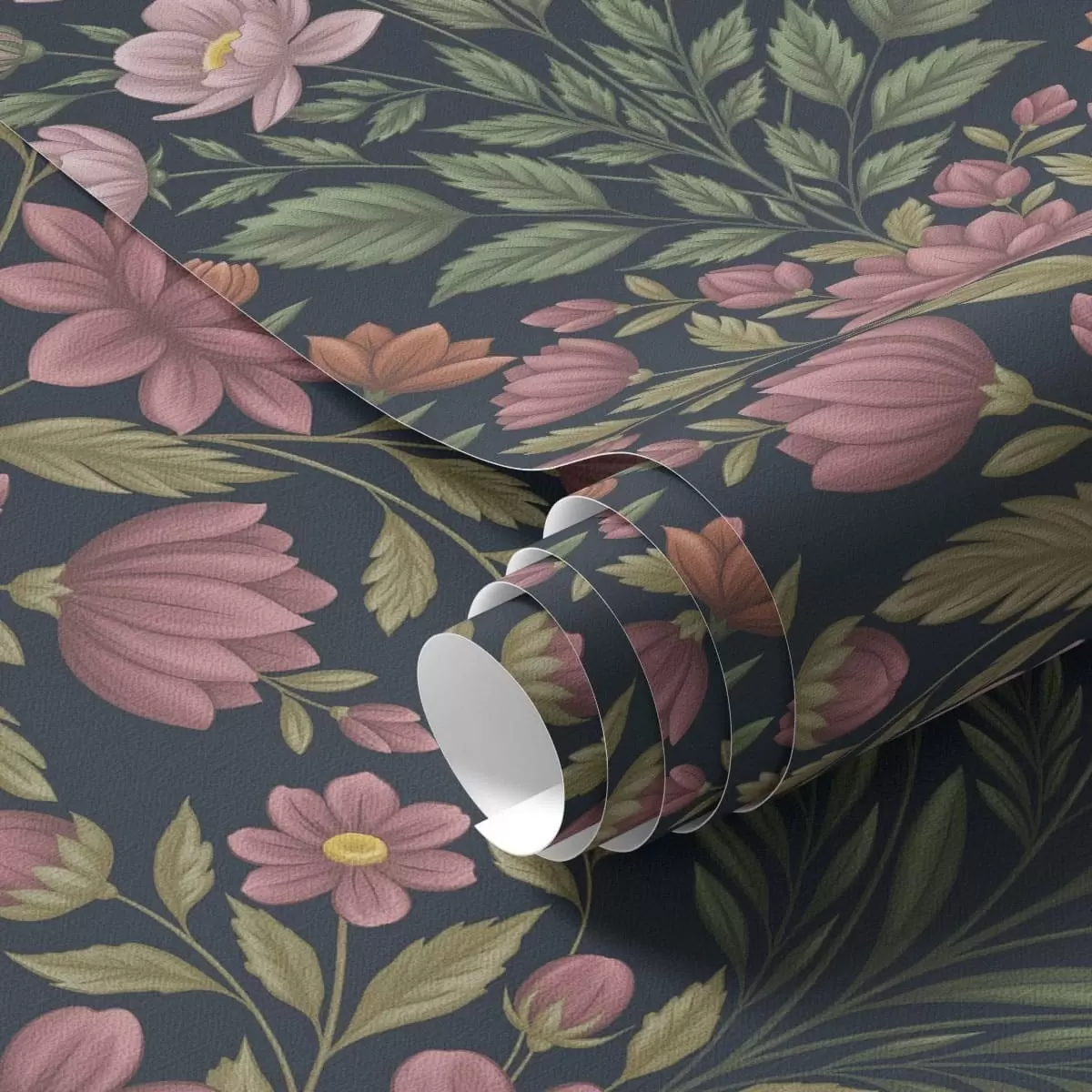 Wallpaper Pink and terracotta flowers on a dark blue background a01279