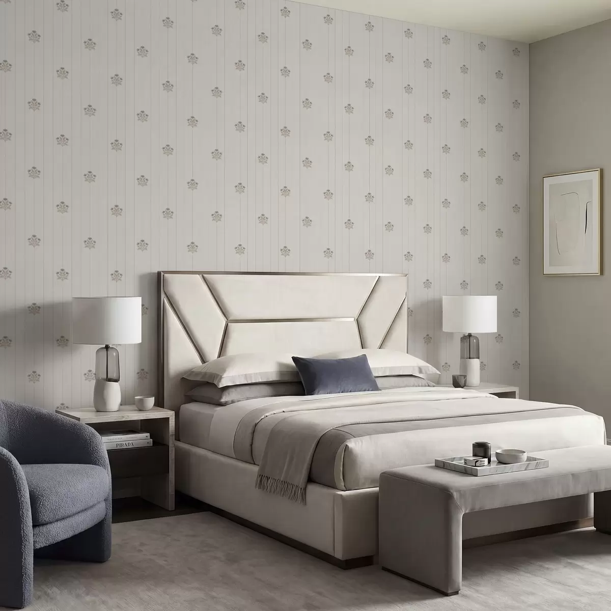 Wallpaper Delicate floral ornaments and vertical stripes a01282