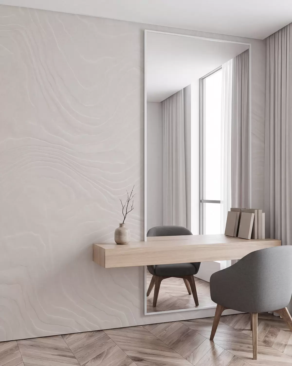 wall murals Abstract light texture with flowing wavy lines and a natural plaster effect w10092