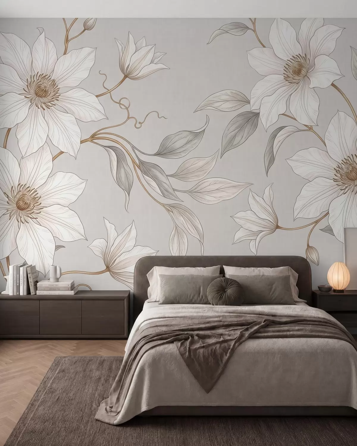 wall murals Elegant white botanical flowers with delicate branches w10099
