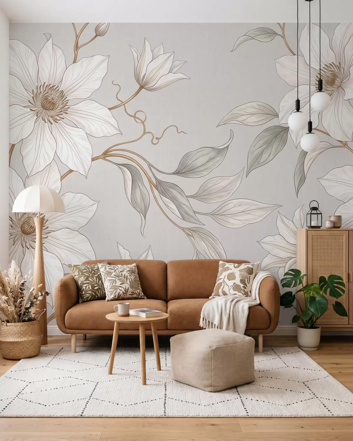 wall murals Elegant white botanical flowers with delicate branches w10099