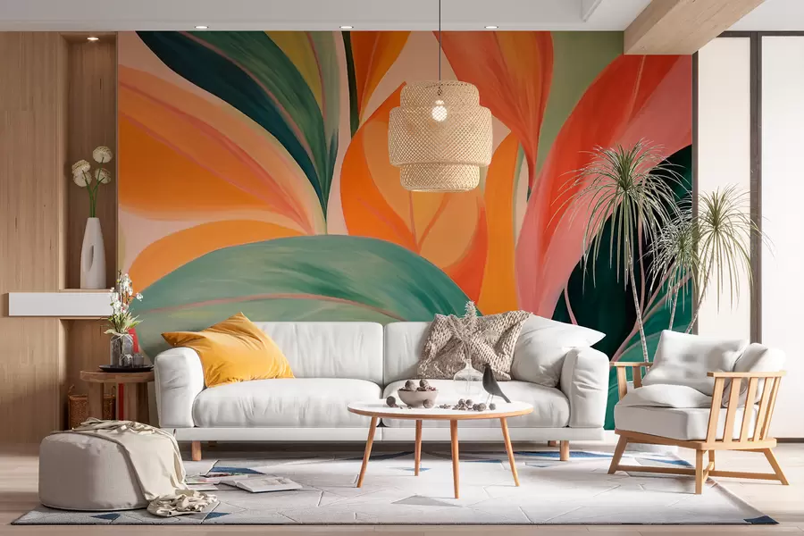 wall murals Colorful, pointed leaves w06005