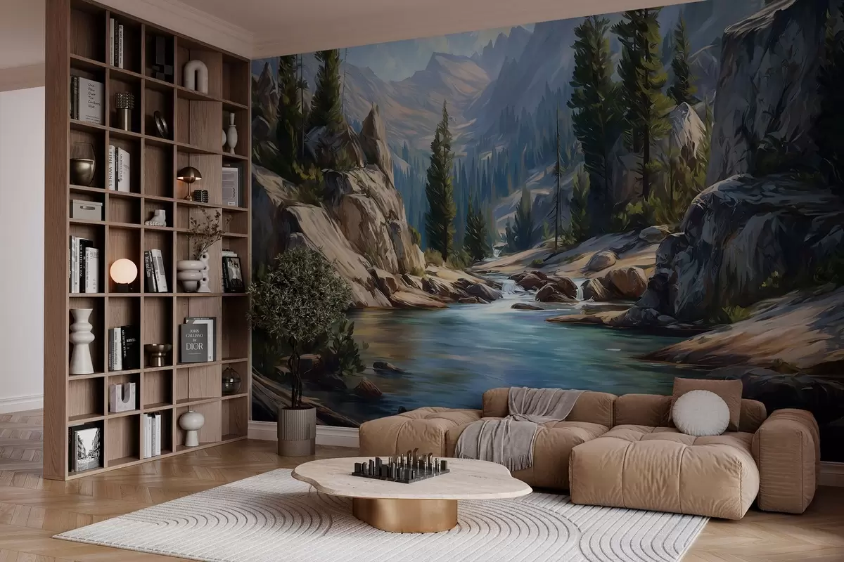 wall murals A picturesque view of the river set amongst the peaceful mountains w05868