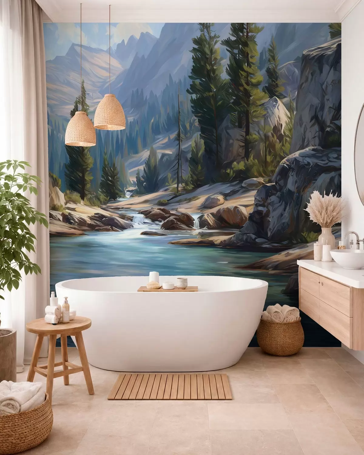 wall murals A picturesque view of the river set amongst the peaceful mountains w05868