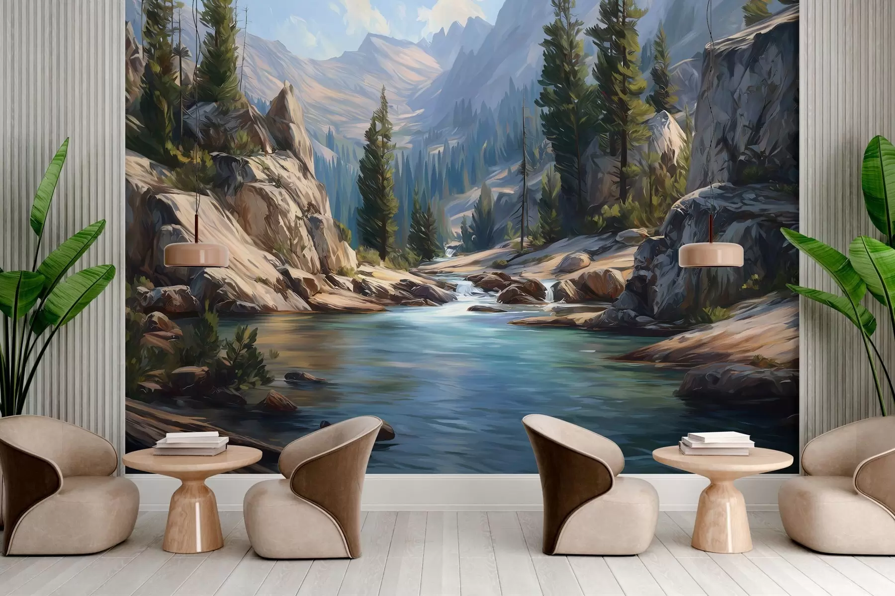 wall murals A picturesque view of the river set amongst the peaceful mountains w05868