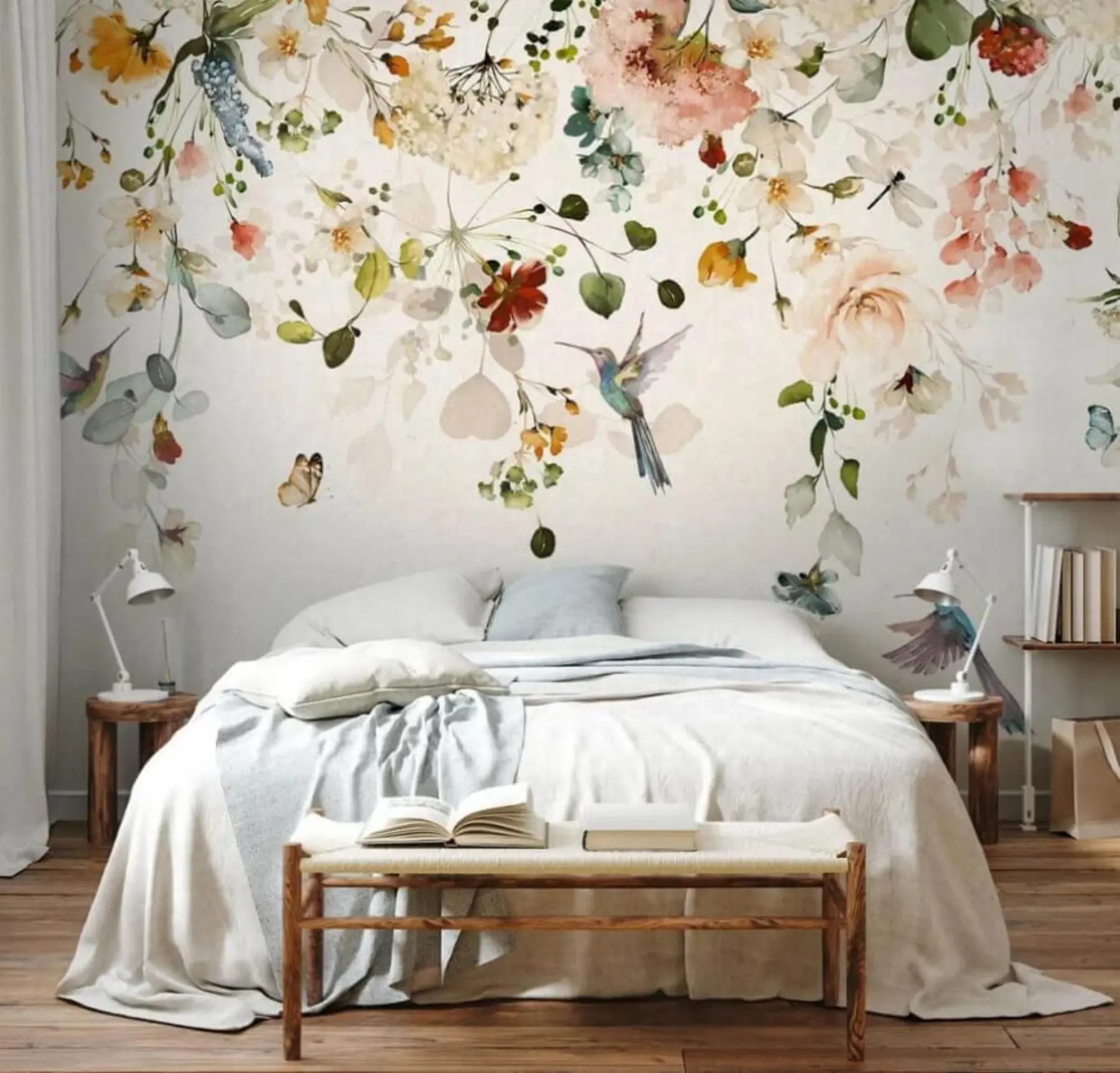 wall murals Flowers and hummingbirds u59610