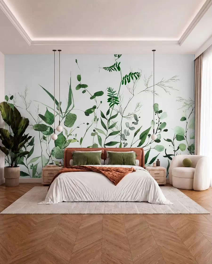wall murals Green wild branches u72395